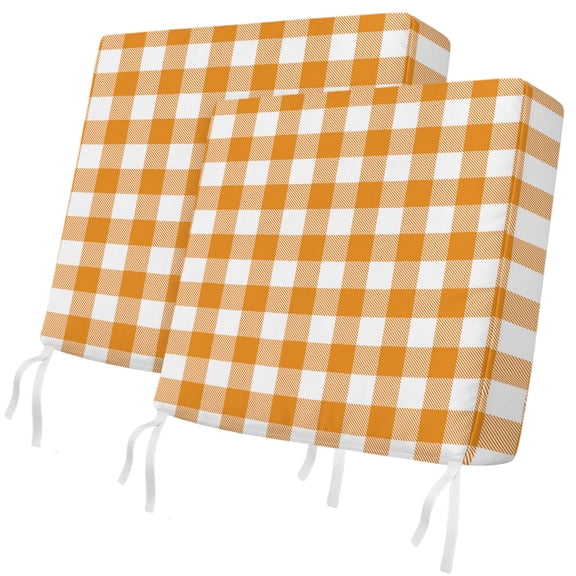 Outdoor Patio Cushion Covers 2 Pack Orange Buffalo Check Plaid Patio Chair Cushion Covers with Ties and Zipper Farmhouse Style Waterproof Outdoor Seat Cushion Covers for Patio Furniture 20"x18"