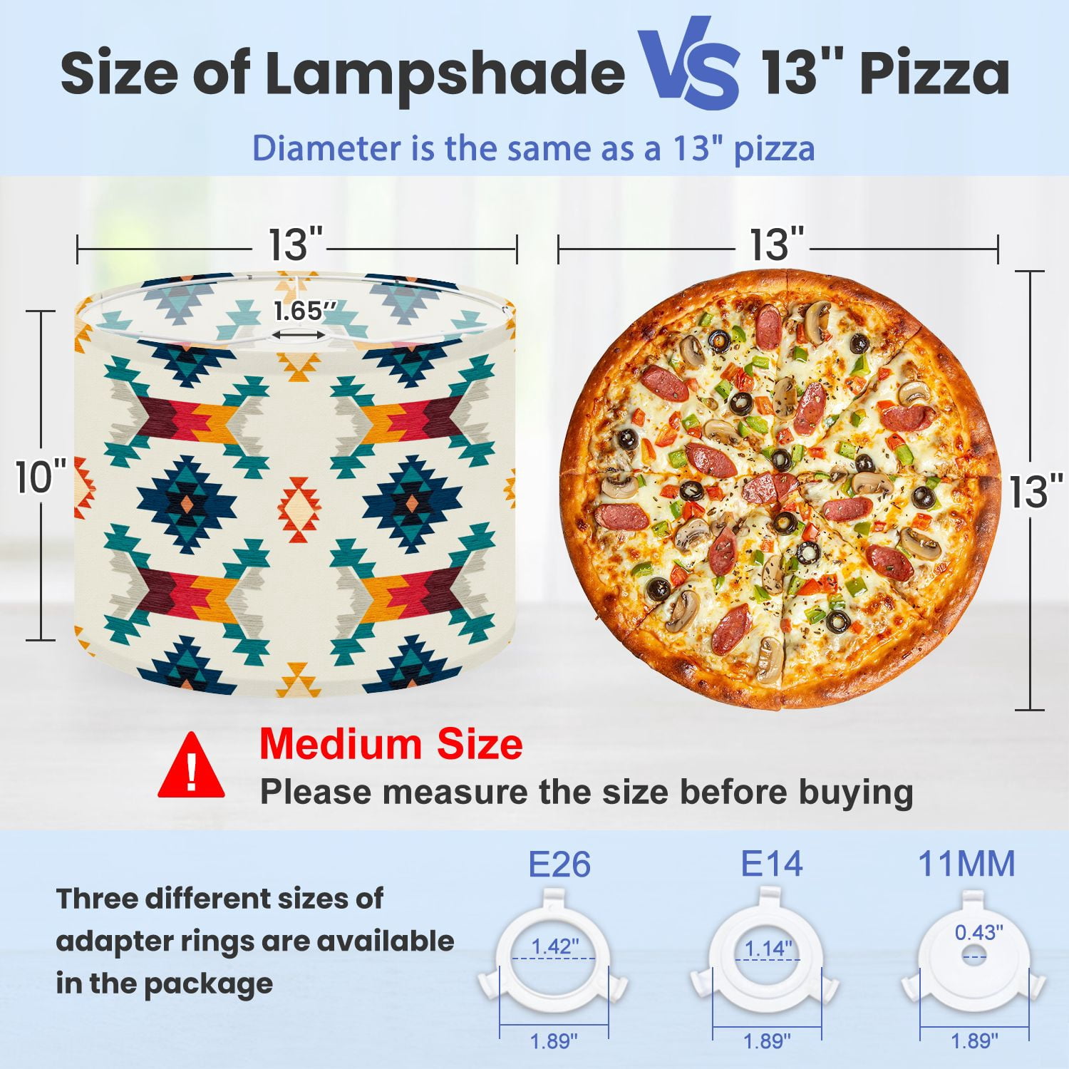 Lamp Shades Set of 2 Timeless bohemian diamonds southwestern style blue 13" x 13" x 10" Lampshade for Table Lamps Floor Lamps Lamp Shade Replacement Easy Assembly Required