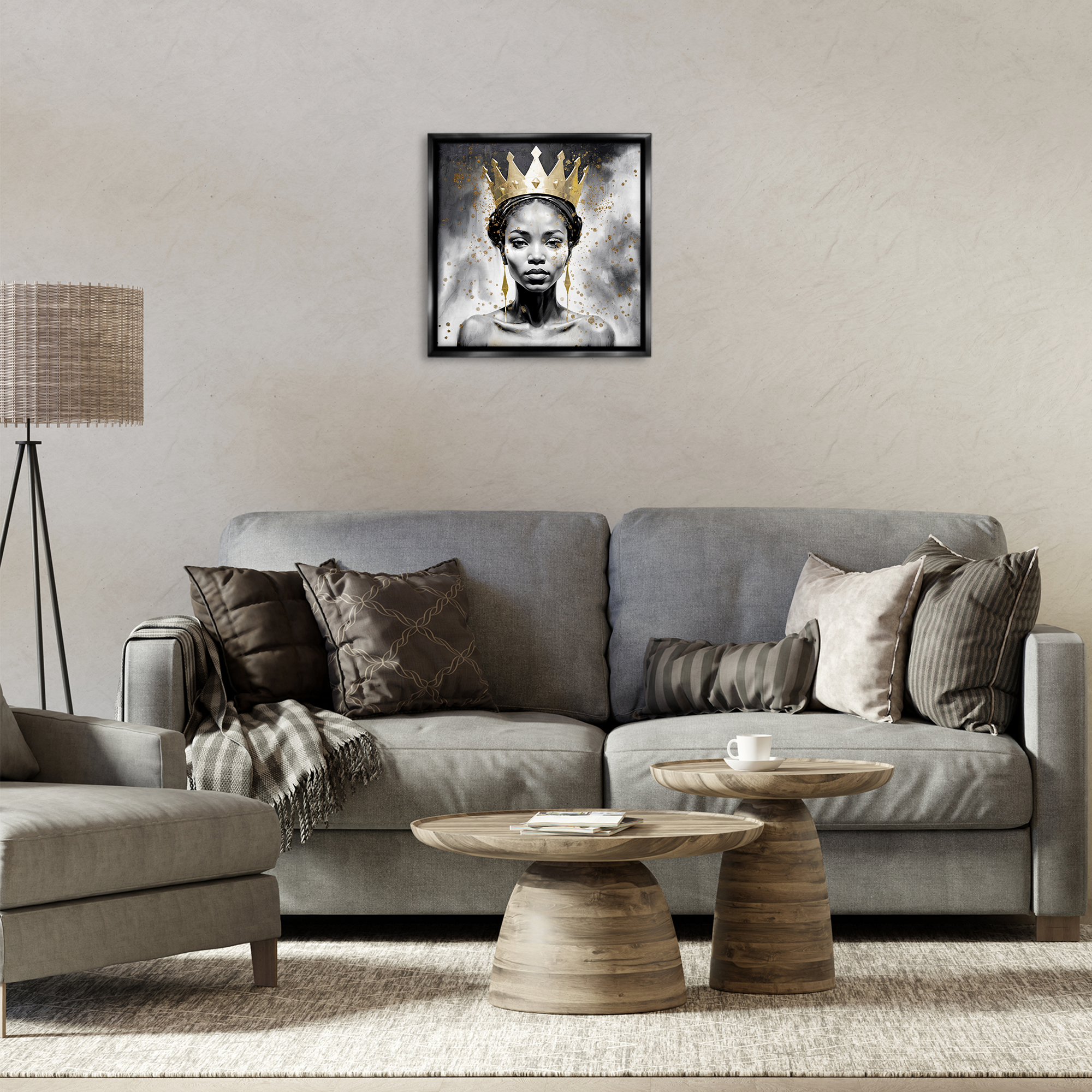 Stupell Industries Woman in Crown Gazing People Painting Black Floater Framed Canvas Art Print Wall Art, 18 x 18
