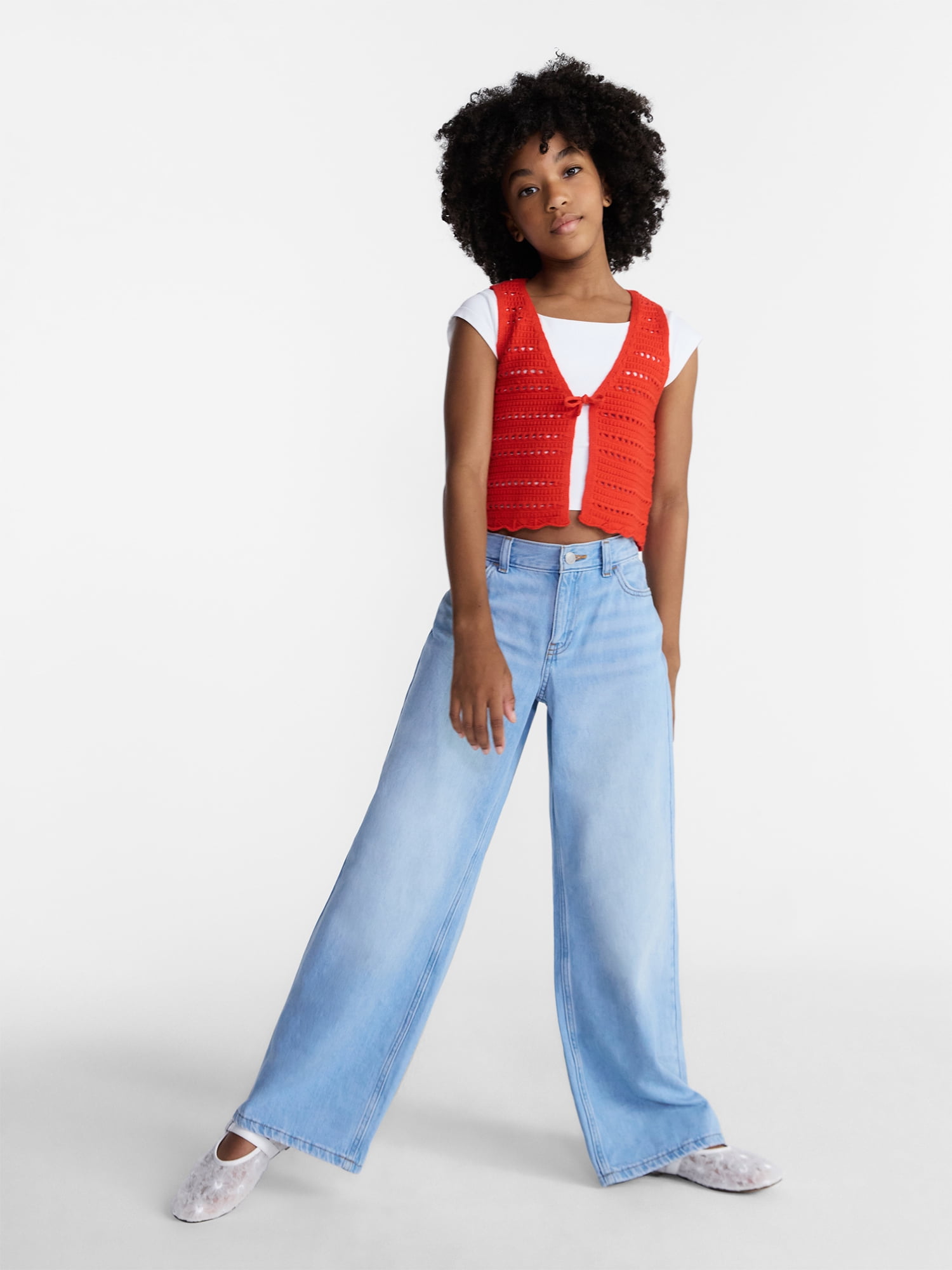 Weekend Academy Girls Crochet Tie Front Vest, Sizes 4-18