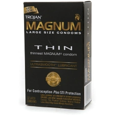 TROJAN MAGNUM Thin Lubricated Premium Latex Condoms Large Size 12 Each (Pack of