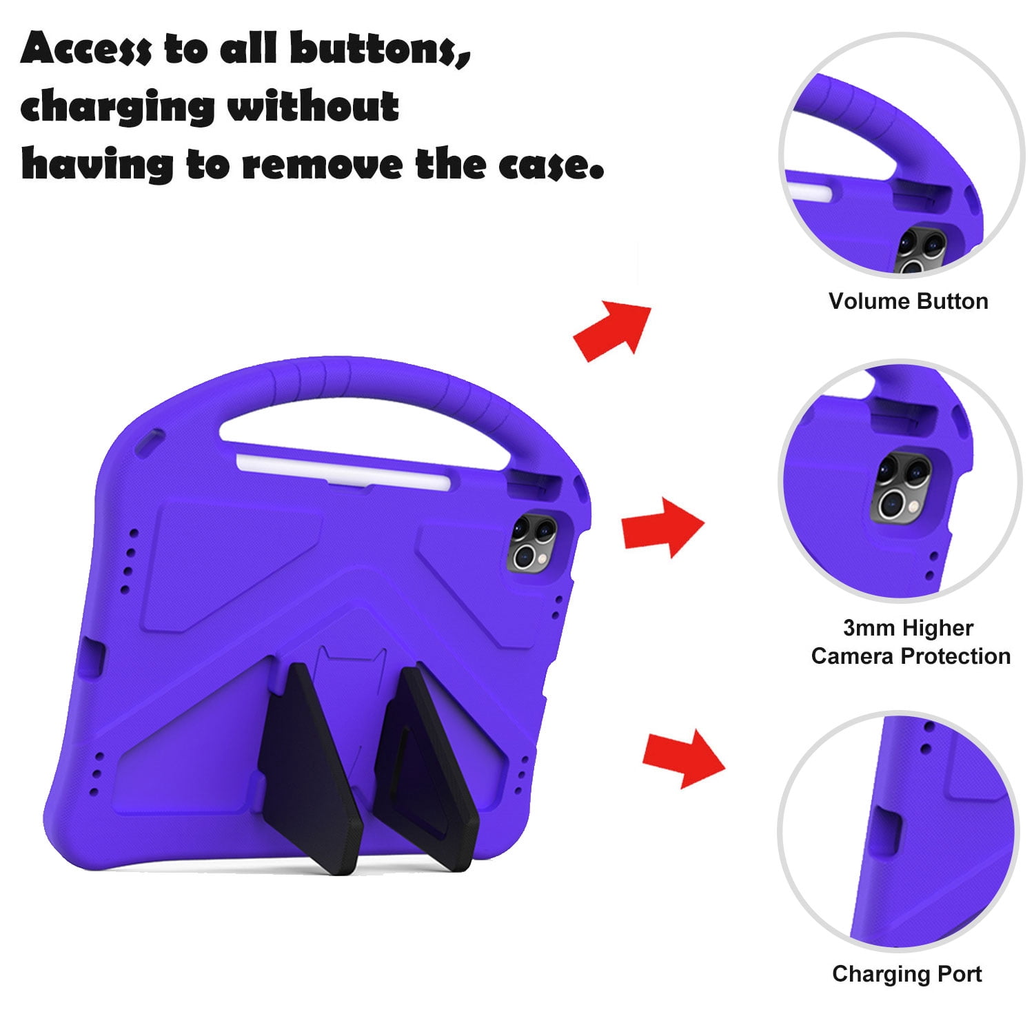 SaniMore Kids Case for iPad 10th Generation 2022, iPad 10.9" 2022 Case with Pencil Holder, Shock Proof Light Weight Convertible Handle Stand Kids Shell Case for Apple iPad 10 2022, Purple