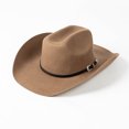 thumbnail image 4 of Sombrero de vaquero de fieltro de lana con ala grande y hebilla de cinturón informal de moda para otoño e invierno, sombrero cálido para exteriores a la moda, 4 of 6