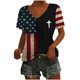 thumbnail image 4 of Tops Cortos para las Mujeres Día de la Independencia Patriótica Impreso Cuello en V, Manga Corta Top Casual para Diario, Fiesta Y Todas las Estaciones, 4 of 5