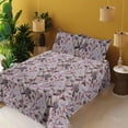 thumbnail image 2 of Ambesonne Floral Fitted & Flat Sheet with Shams 4 Pcs Set, Iris Flowers Watercolor Art, Queen, Eggplant Dried Rose, 2 of 5