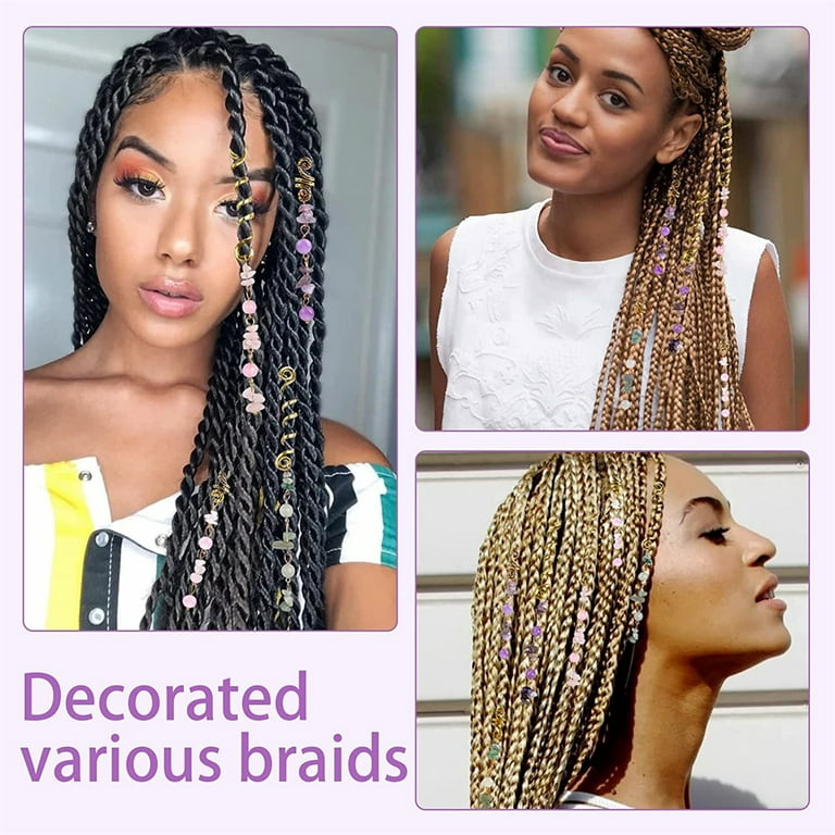 NOGIS 6 Pack Handmade Hair Jewelry for Braids,Colored Natural Stone crystal  Tassel Dreadlock Accessories Hair Gems for Women 