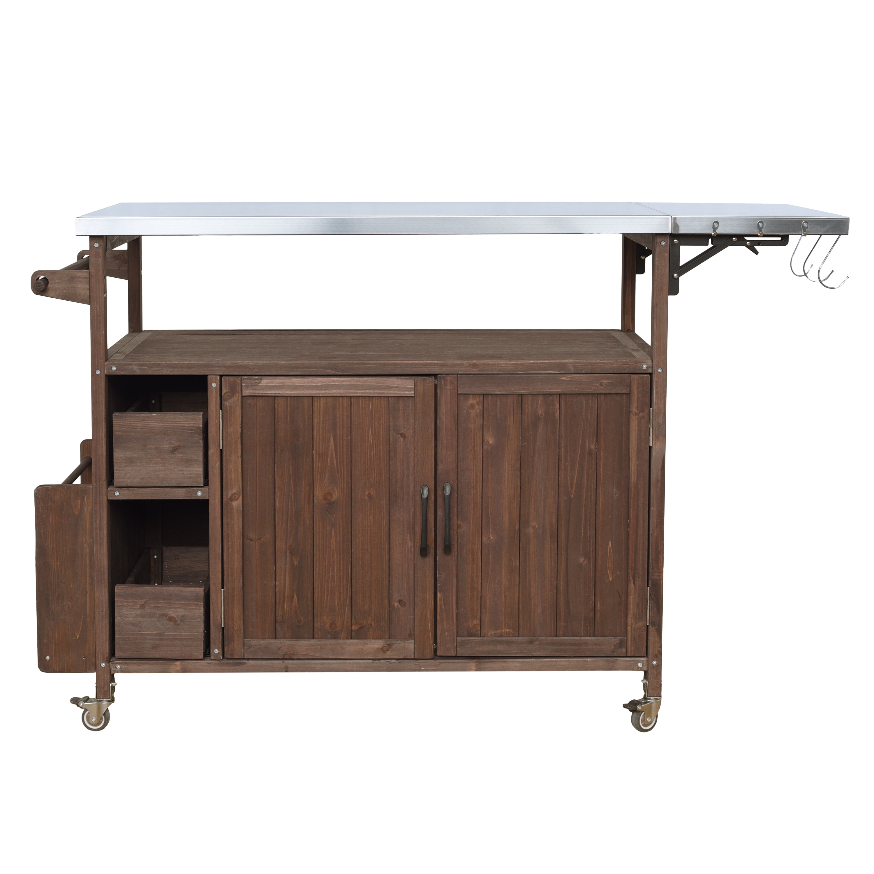 Rolling Kitchen Cart, 54.33 Inch Farmhouse Outdoor Serving Cart for Patio Backyard BBQ, Dark Brown