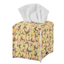 POLERO Cute Tissue Box Cover Square, Hummingbird Flower Yellow PU Leather Tissue Box Holder Waterproof, Decorative Facial Organizer for Bathroom, Vanity Countertop, Car