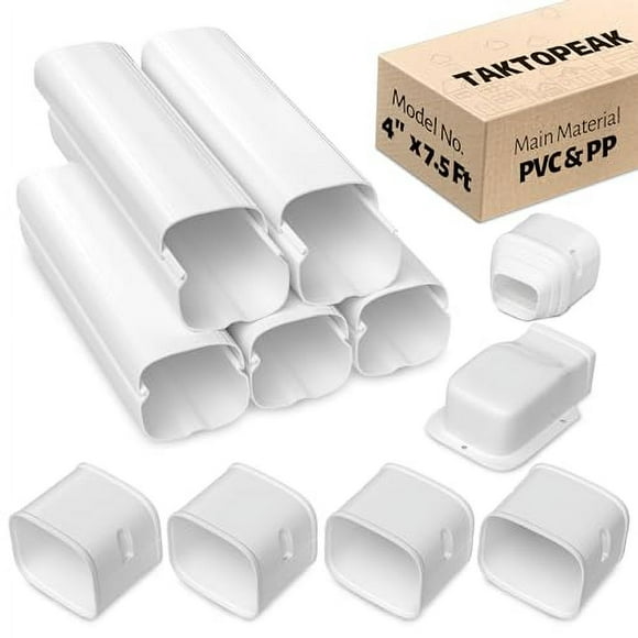 TAKTOPEAK 4" 7.5 Ft Mini Split Line Set Cover, Line Set Cover Kit for Mini Split Air Conditioner and Central AC