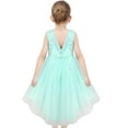 thumbnail image 5 of Girls Dress Green Lace Check Pearl V-back Hi-lo Tulle Formal Party 5 Years, 5 of 7