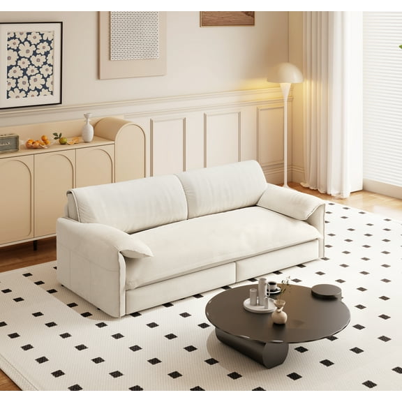 Queen Pull Out Sofa Bed, 3-in-1 Convertible Sleeper Sofa with Storage, Multi-Functional Velvet Loveseat Bed for Small Spaces, Living Room & Apartment, Beige & White, 66 inch
