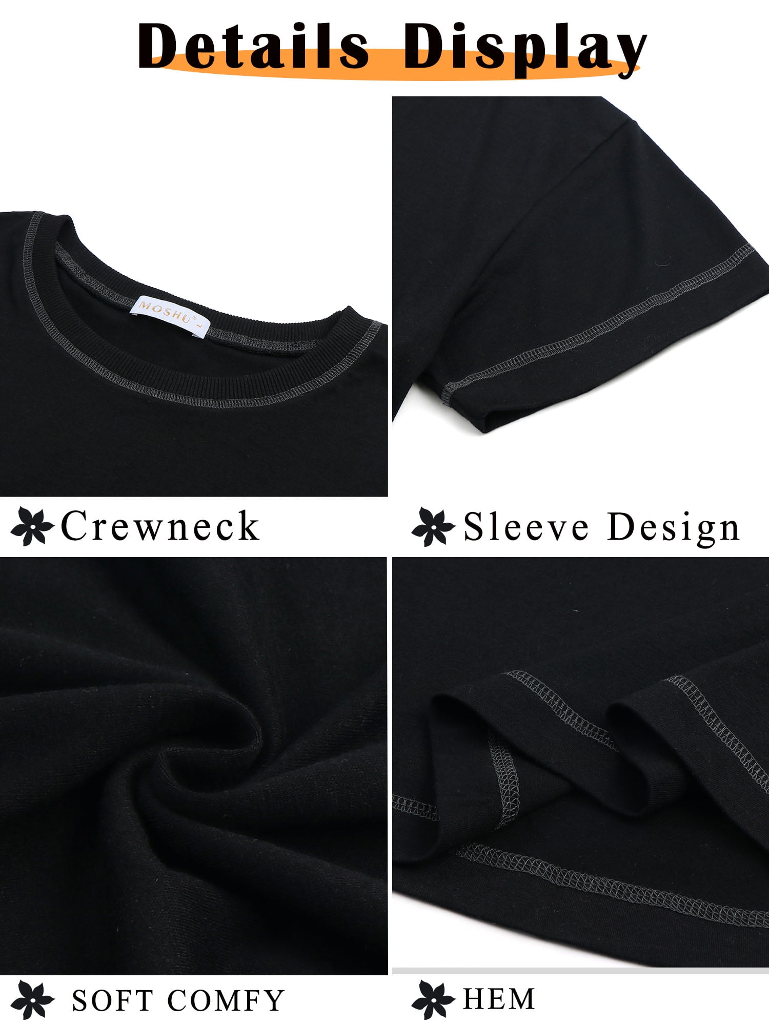 MOSHU Oversized T Shirts for Women Quilting Stitching Womens Shirts Classic Trendy Casual Tops