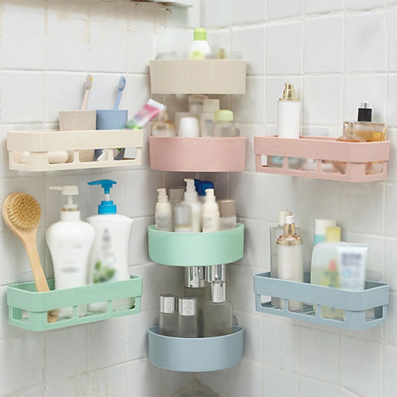 BUDGET & GOOD Corner Shower Caddy Suction Cup, Reusable Plastic