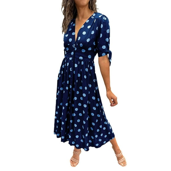 Pavied Midi Dress Bodycon Dress Summer Dress Summer Dresses 2024 Wrap V Neck Short Sleeve High Waist Flowy A Line Polka Dot Dress Womens Dresses Womens Dresses Clearance Items Dark Blue 2XL