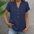 thumbnail image 2 of Tauxra Button-Down Shirt for Women V-Neck Loose Fit Blouse with Long Sleeves in Solid Color for Casual and Office Wear, 2 of 9