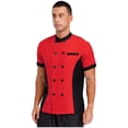 thumbnail image 4 of SiiRoh Adult Color Block Short Sleeve Chef Jacket Men Women Cook Coat Kitchen Work Uniform Shirt Top Red&Black L, 4 of 7