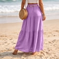 thumbnail image 5 of Boho Skirts for Women Elastic High Waist A Line Maxi Skirts Casual Summer Beach Vacation Flowy Pleated Skirts, L, 5 of 9
