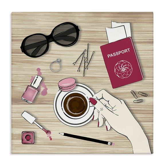 Stupell Industries On My Desk View Beauty & Fashion Painting Gallery Wrapped Canvas Art Print Wall Art, 17 x 17