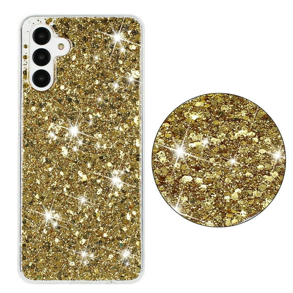 Compatible with Samsung Galaxy S24 Case Gel Glitter Sparkle Bling Women Girls Cases Cute Rubber Slim Soft Silicone TPU Shockproof Drop Phone Protective Cover for Samsung S24,Gold