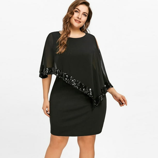 Plus size black chiffon dress sale