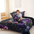 thumbnail image 4 of Feelyou Rose Floral Window Dragon Queen Comforter Set for Girls Women Kids, Garden Gothic Wildlife Bedding Comforter Set, Purple Green, Black Reversible, 3-Piece, 4 of 6