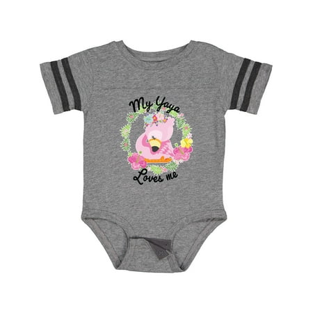 

Inktastic Baby Flamingo My Yaya Loves Me with Flower Wreath Gift Baby Boy or Baby Girl Bodysuit