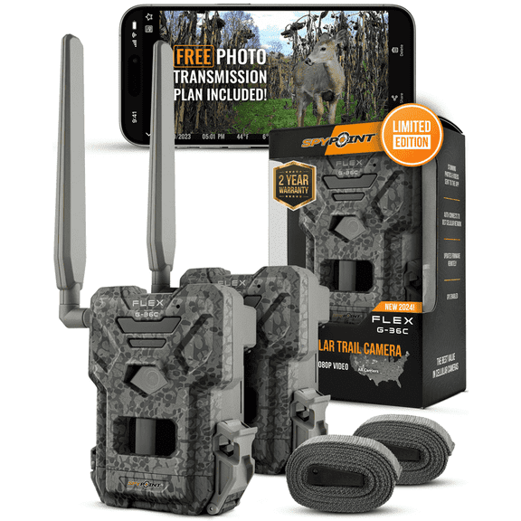 SPYPOINT FLEX G-36-Twin Camo | Cellular Hunting Trail Camera | 36MP, 1080p Video w/ Sound, 0.3s Trigger, 100ft Range