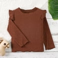 thumbnail image 2 of WEIYLL T-Shirt pour Filles Manches Longues Poignets Col Rond Volanté Couleur Unie Printemps Chaud Marron Hauts Enfant 2-3 Ans, 2 of 6