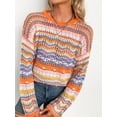 thumbnail image 3 of Hotian Women Striped Pointelle Knit Pullover Jumper Sweater Colorblock Casual Knitwwear Orange XS, 3 of 5