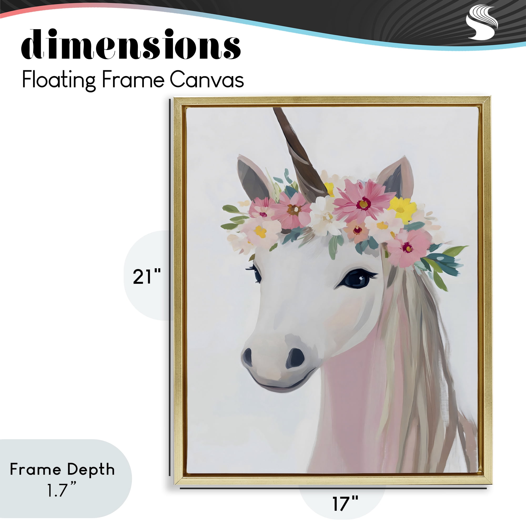 Stupell Industries Flower Crown Unicorn Gold Framed Floater Canvas Wall Art, design by The Prints Vibe