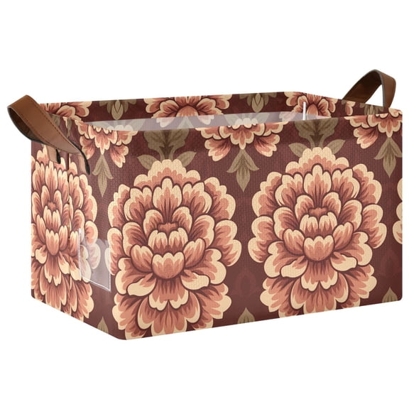 Collapsible Storage Bins Fabric Shelf Baskets with Handles Closet Organizer Elegant Large Flower 16.9x11.4x10