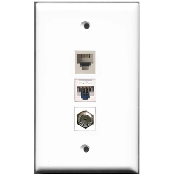 Ultra Spec Cables 1 Port Coax 1 Port Phone RJ11 RJ12 1 Port Cat5e Wall Plate F/F