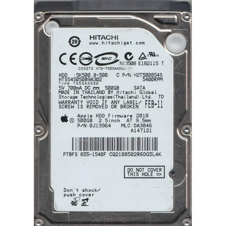 HTS545050B9A302, PN 0J13964, MLC DA3846, Hitachi 500GB SATA
