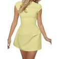 thumbnail image 2 of Musuos Women Summer Mini Dress Solid Color Cap Sleeve Zipper Fake Pockets Slim Short A-line Dress, 2 of 6