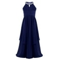 thumbnail image 2 of iEFiEL Maxi Flower Girl Dress Sequined Halter Neck Ruched Chiffon Party Wedding Bridesmaid Formal Navy lue 8, 2 of 7
