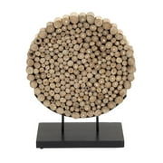 19" x 24" Brown Teak Wood Handmade Abstract Sculpture with Black Stand, by DecMode