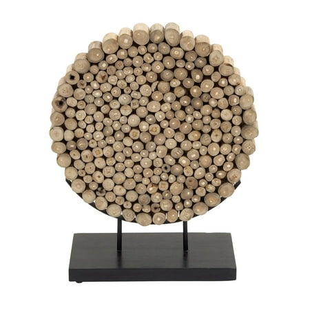 19" x 24" Brown Teak Wood Handmade Abstract Sculpture with Black Stand, by DecMode