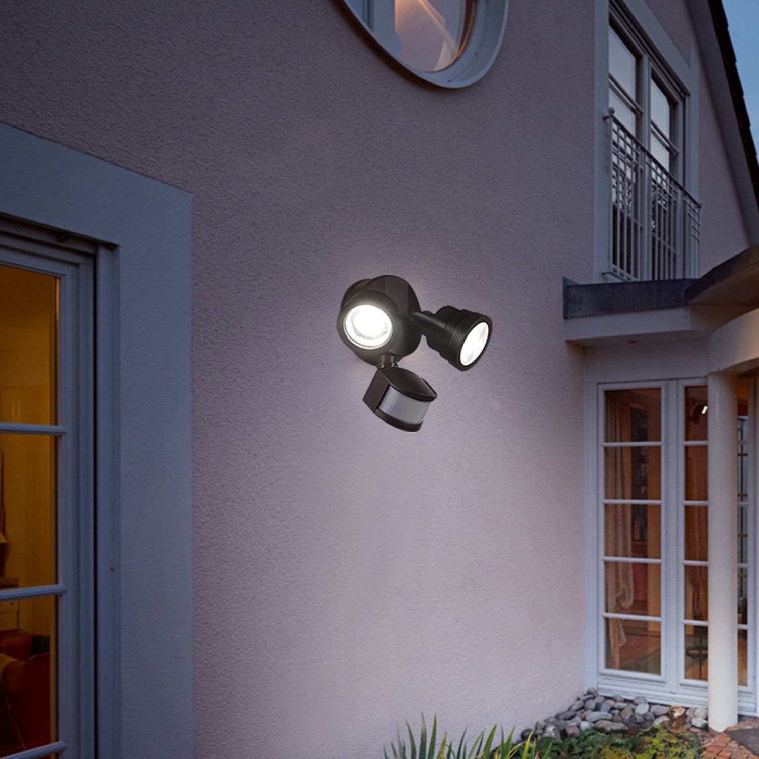 25W LED Security Lights, Dual-Head Motion Sensor Outdoor 30°-80° Beam Angle Adjustable LED Flood Lights, 5000K Daylight, Bronze