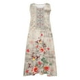 thumbnail image 4 of Wycnly Dresses for Women 2025 Summer Loose Comfy Breathable Cotton Linen Casual Swing Tank Long Sundress with Pocket Floral Print Sleeveless Crewneck Maxi Formal Dresses for Women Gray XXL, 4 of 5