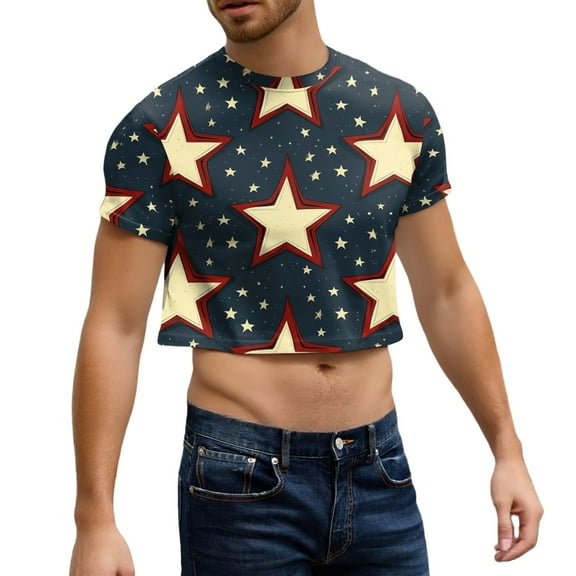 Yiaimeir Men's Half Cut Casual Beach Round Neck Short Sleeved Top Streetwear,Size S-2XL