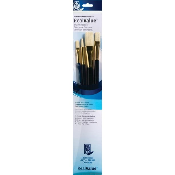 Princeton Brush Real Value 4Brush Bristle Brush Set, Round 6, Filbert