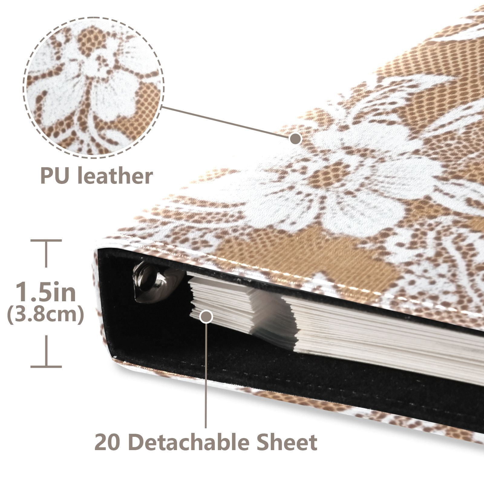 iauyy PU Leather Scrapbook Album | Expandable Binder with 20 Self-Adhesive Pages (11.8x24in)，White Lace Pattern