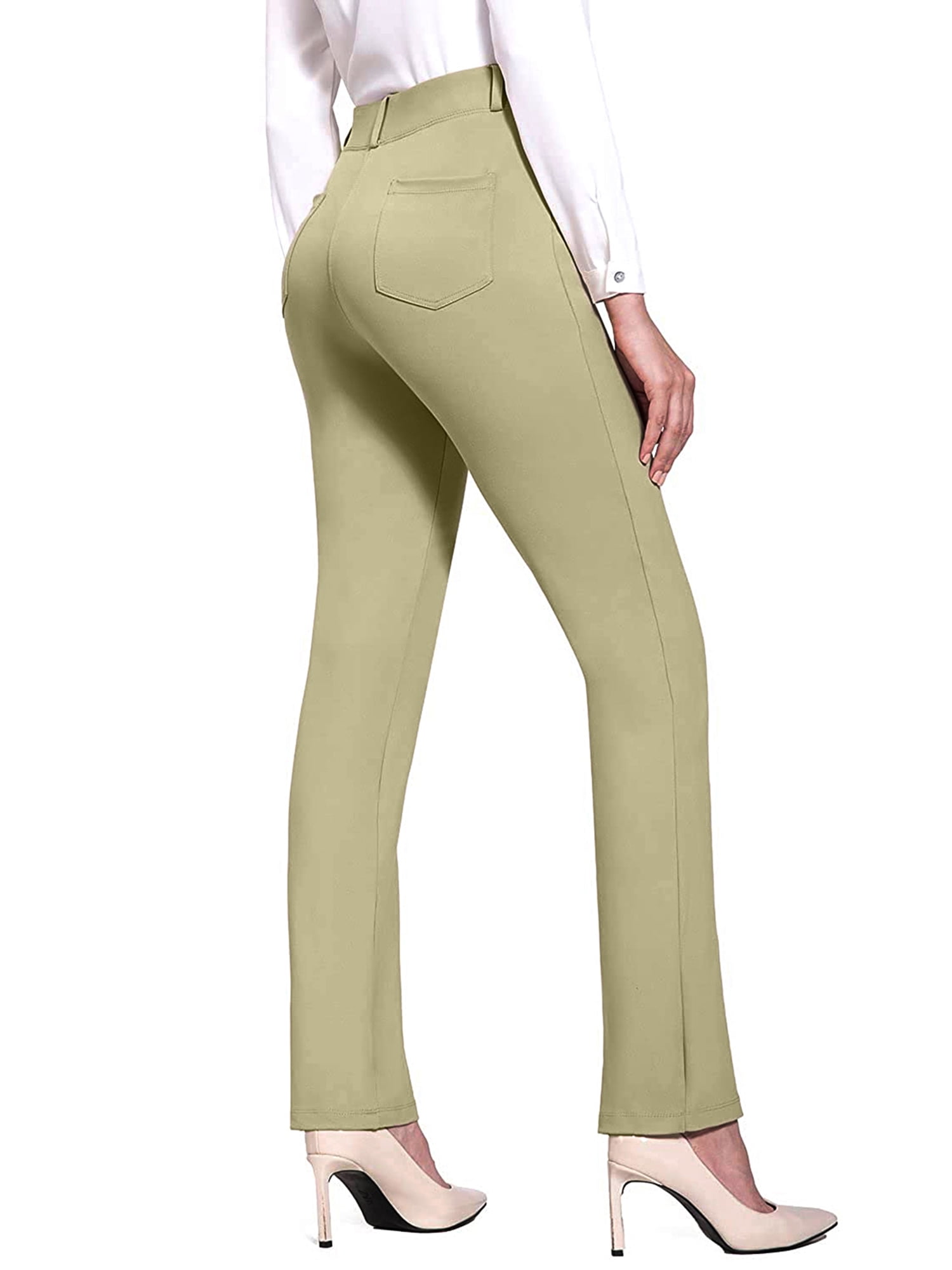 Paille Casual Pants for Women Straight Leg Dress Pant High Waisted Office  Work Slacks Business Trousers with Pockets Khaki XL 