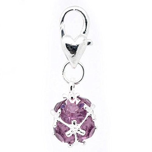 February Birthstone Dangle Charm Pendant for European Clip on Charm Jewelry w/ Lobster Clasp