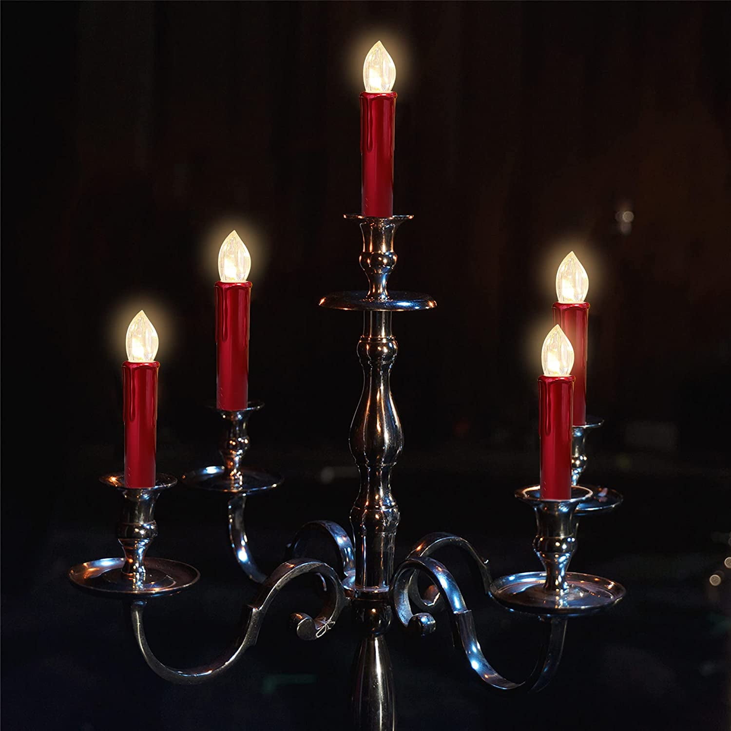 XINAOBAOLUO 4inches Red Short Candlesticks LED Taper Candle, Remote Candle Sticks Flameless Candles with Clip Flickering Warm White Lights for Wedding Party Baroque Chandelier