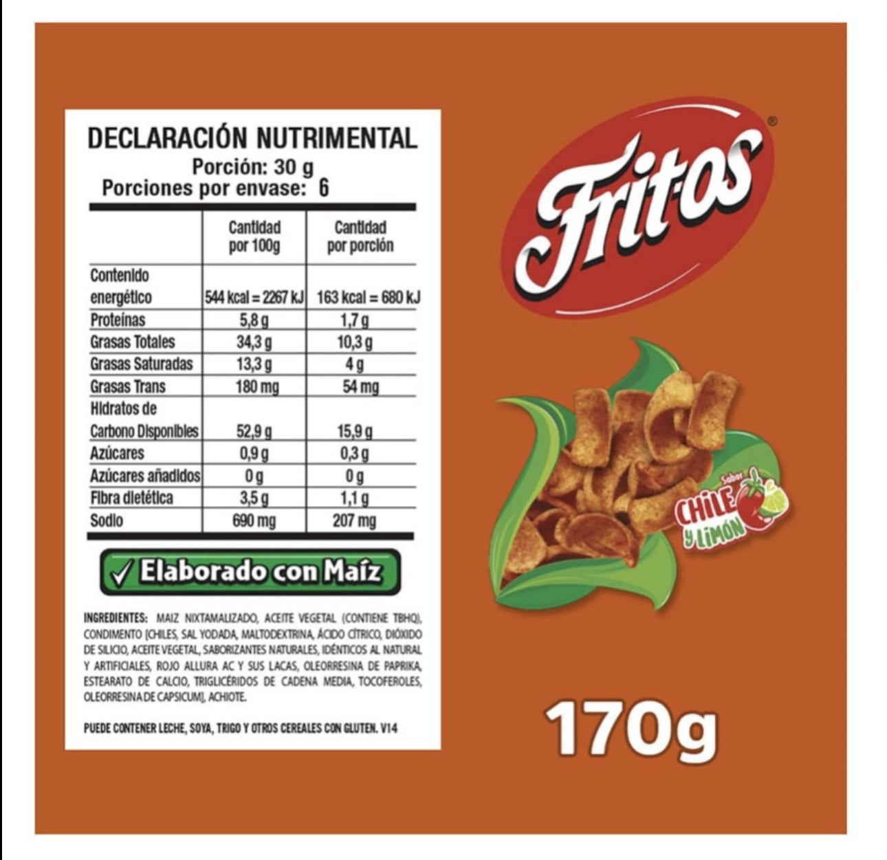 Sabritas Fritos Chile y Limon 170g Box w/3 bags papas snacks Mexican Chips