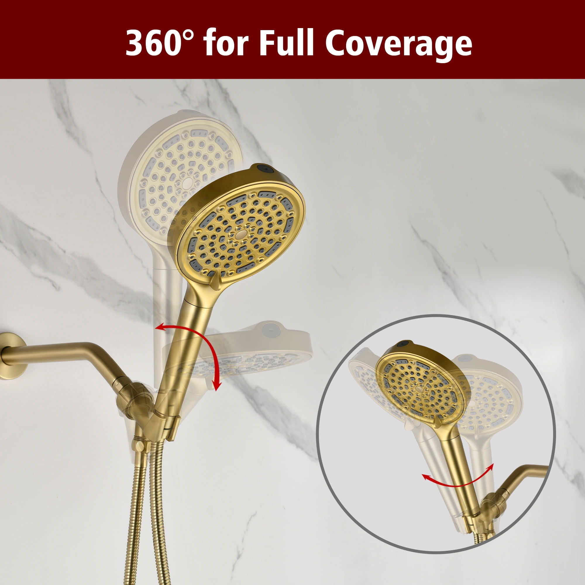 SUMERAIN Brushed Gold Tub and Shower Faucet Set with 6-Spray Filtered Handheld Showerhead, Shower System with Tub Spout