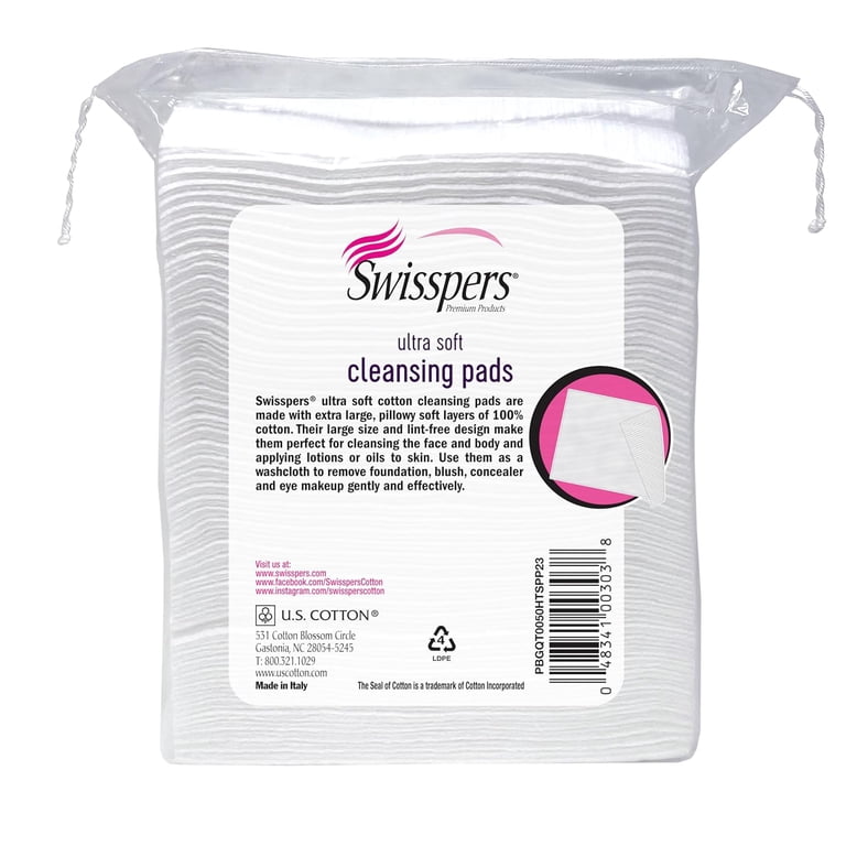 Swisspers Large Premium Cotton Facial Cleansing Pads, Lint-Free