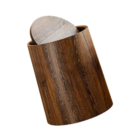 Retro Wood Grains Trash Can Durability Plastic Waste Bin Holders With 360Degree Flips Lid For Kitchen Bathroom Bedroom Dorm