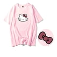thumbnail image 5 of Hello Kitty verano niñas 100% algodón dibujos animados espalda estampado de lazo blanco manga corta Camiseta mujeres suelta estudiante top, 5 of 5